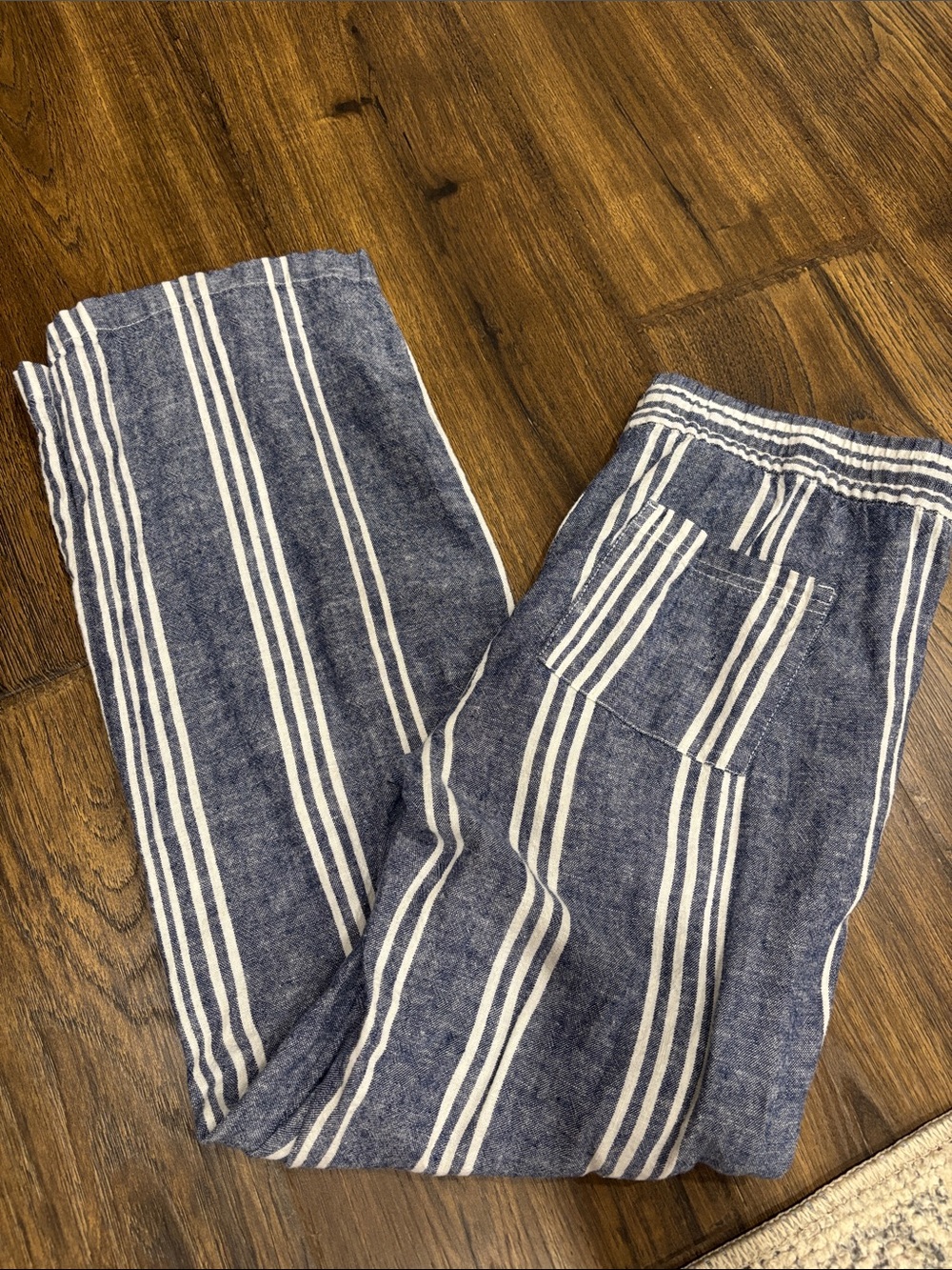 Striped Navy Blue Casual Linen Blend Pants